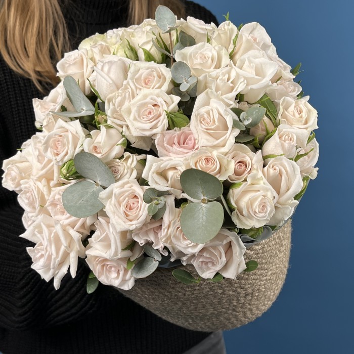 15 кустовых роз Роял Порцелина в кашпо